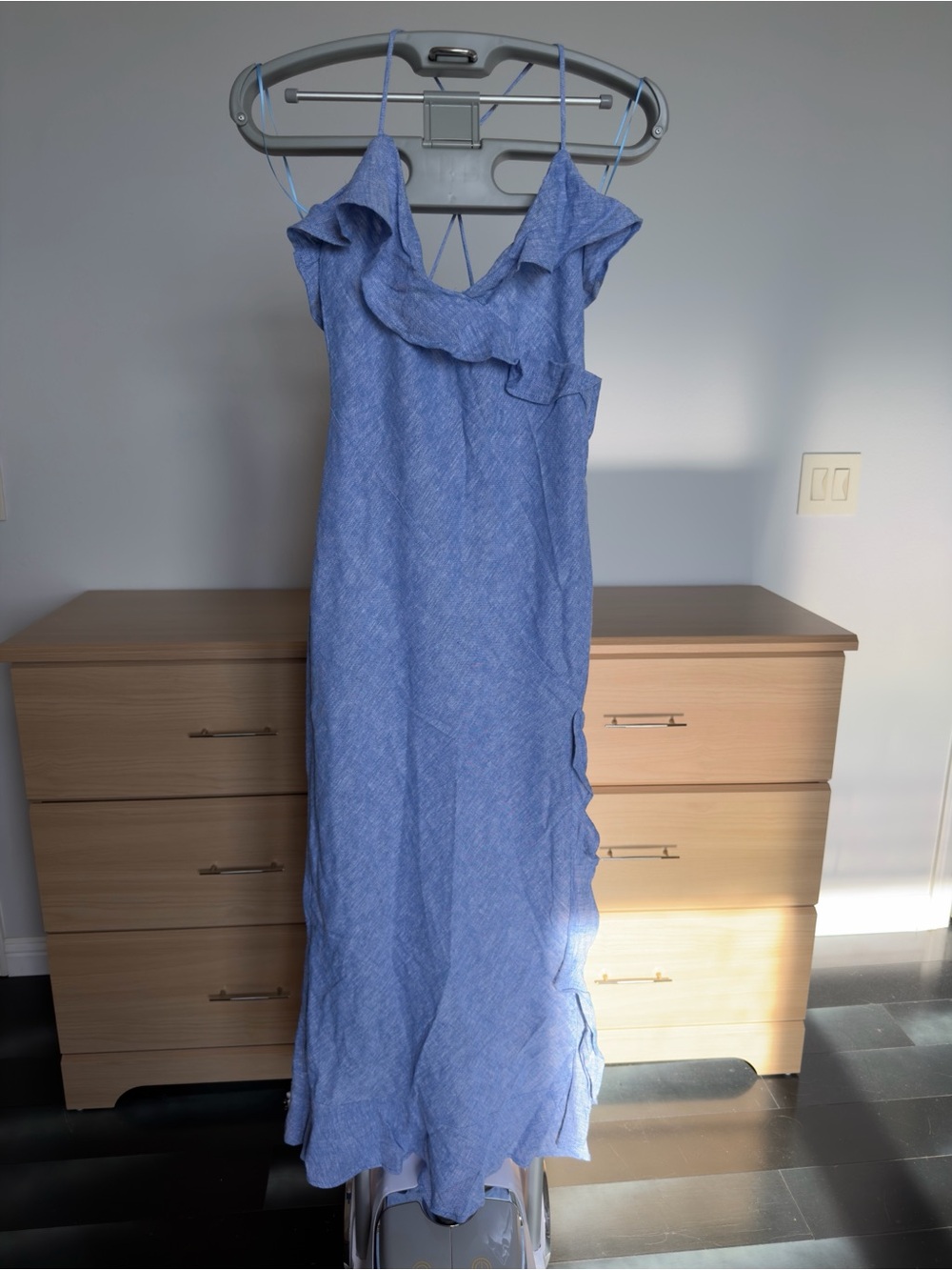 Blue Ruffle Strap Maxi Dress